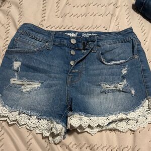 Mossimo Supply Co. Blue High Waist Denim Shorts with White Lace